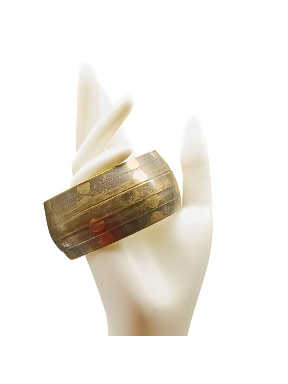 Vintage Brass Polka Dot Bangle Wide Bracelet Handmade In India